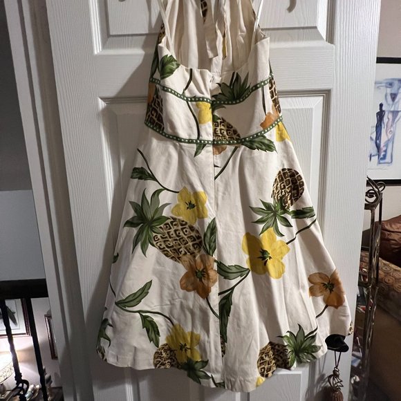 Donna Ricco New York Size 12- White Halter Floral & Pineapple Tropical Dress - Picture 9 of 10